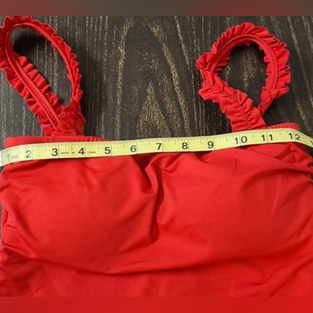 Kate Spade Cabana One Piece Swimsuit with Ruffle Straps in Cherry Red color - Picture 4 of 8